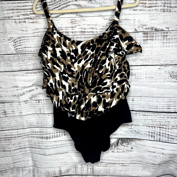 Leopard Print One Piece Ruffle Swimsuit Bathing Suit 20W - Picture 2 of 4